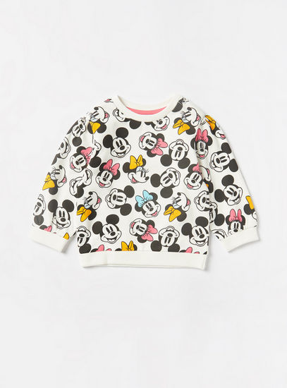 Mickey and Minnie Mouse Print Sweatshirt with Shoulder Snap Buttons