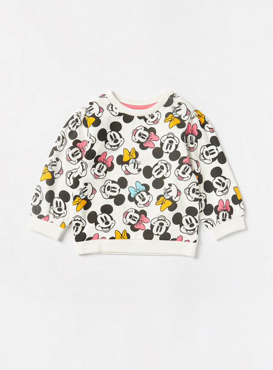 Minnie Mouse Print Sweatshirt with Long Sleeves and Snap Fastener Closure