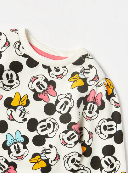 Mickey and Minnie Mouse Print Sweatshirt with Shoulder Snap Buttons