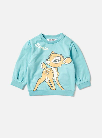 Bambi Print Sweatshirt with Long Sleeves and Button Closure