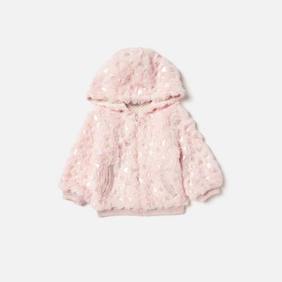 Heart Textured Jacket with Hood and Pockets