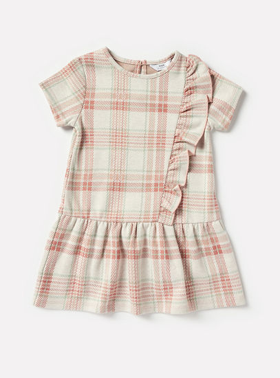 Checked Drop Waist Dress with Ruffle Detail