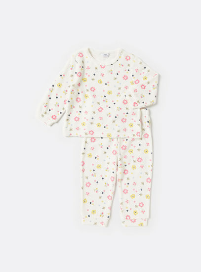 Floral Print Long Sleeve Velour Top and Pyjama Set