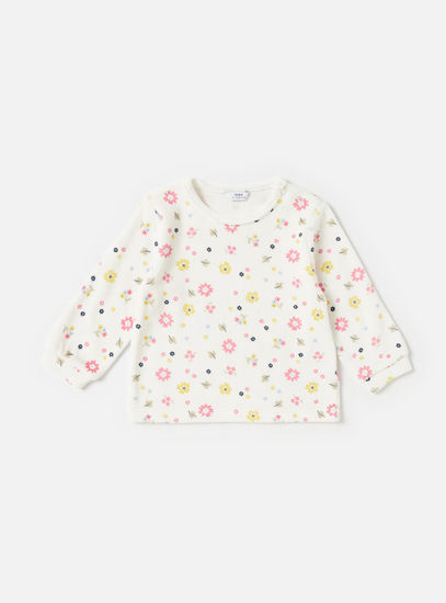 Floral Print Long Sleeve Velour Top and Pyjama Set-Pyjama Sets-image-1
