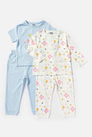Set of 2 - Printed Round Neck T-shirt and Full-Length Pyjama