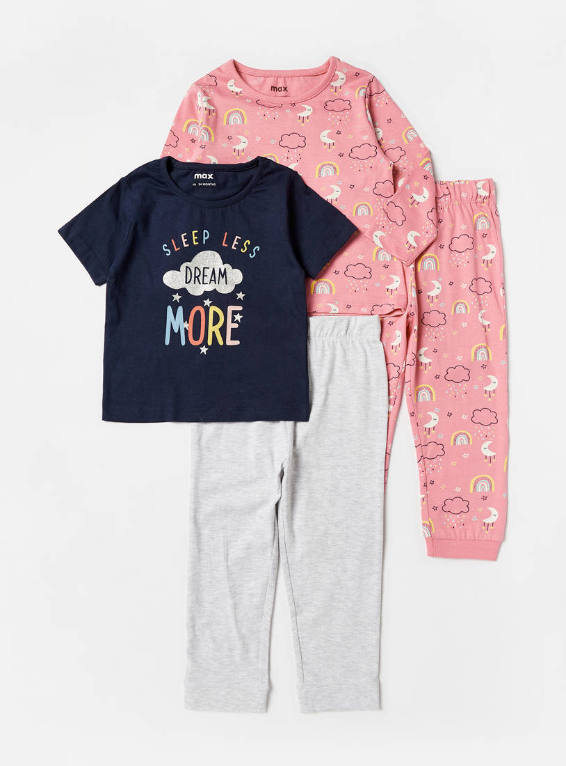 Set of 2 - Printed T-shirt with Elasticated Pyjamas-Pyjama Sets-image-0