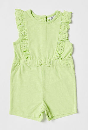 Solid Sleeveless Playsuit with Round Neck and Ruffle Detail