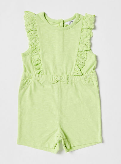 Bow Detail Sleeveless Playsuit with Lace Trim 