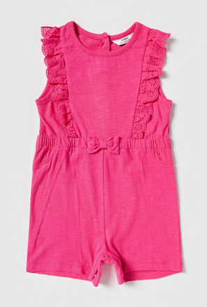 Solid Sleeveless Playsuit with Round Neck and Ruffle Detail