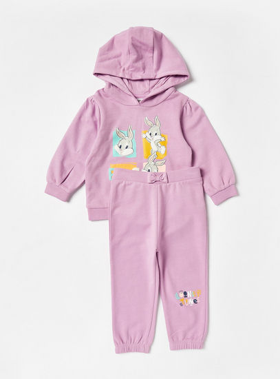 Bugs Bunny Print Hooded Sweatshirt and Jogger Set-Sets & Outfits-image-0