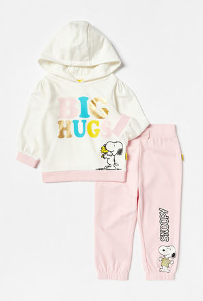 Snoopy Print Hooded Sweatshirt and Pyjama Set