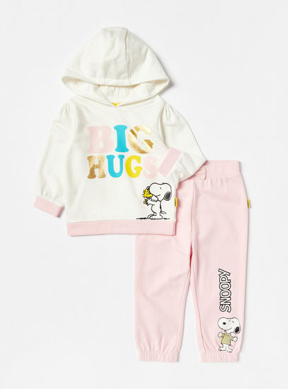 Snoopy Print Hooded Sweatshirt and Pyjama Set