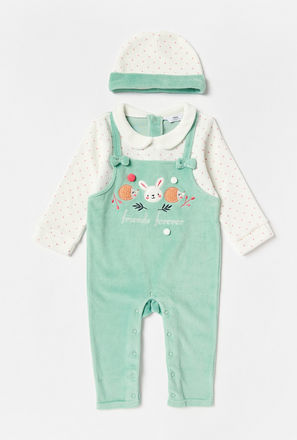 Embroidered Velour Long Sleeve Sleepsuit with Cap