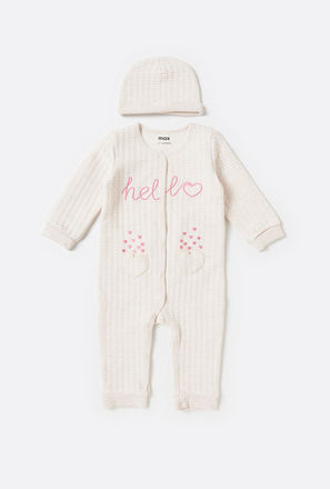 Embroidered Sleepsuit with Long Sleeves and Cap