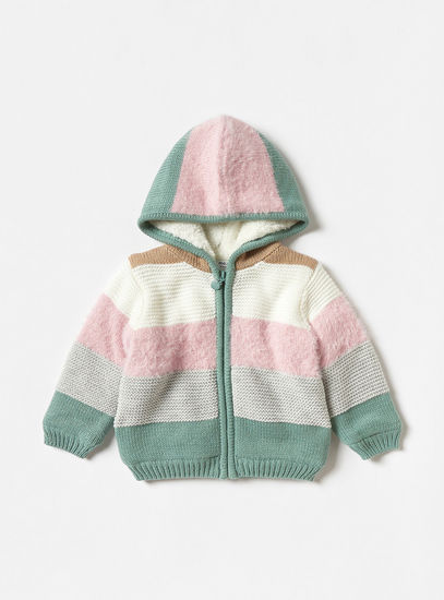 Striped Zip Through Jacket with Hood and Zip Closure
