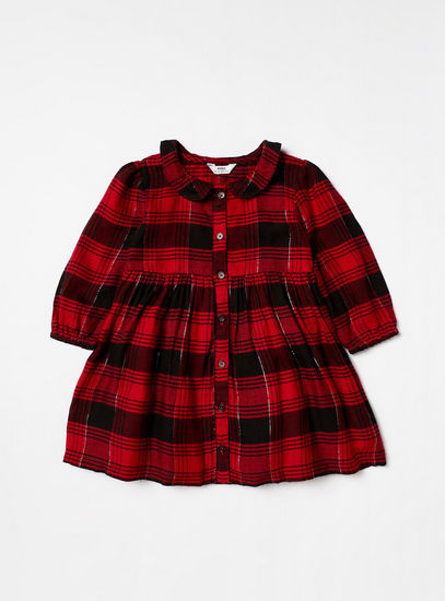 Checked Long Sleeve Shirt Dress with Plush Jacket-Casual Dresses-image-1