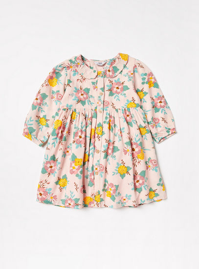Floral Print Long Sleeve Shirt Dress with Plush Jacket