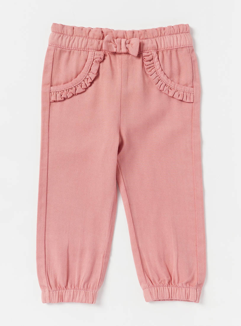 Solid Pant with Pockets and Bow Detail-Trousers-image-0