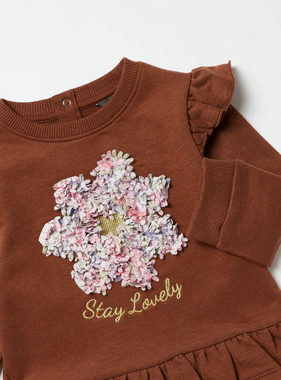 Floral Textured Sweatshirt with Ruffles and Long Sleeves