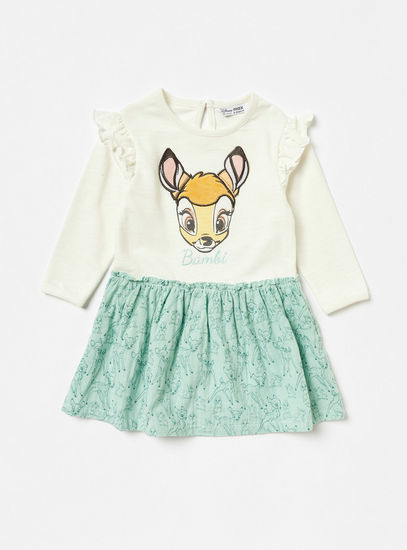 Bambi Print A-line Dress with Long Sleeves