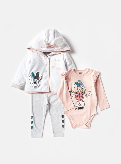 Minnie Mouse Print Bodysuit and Jacket with Leggings