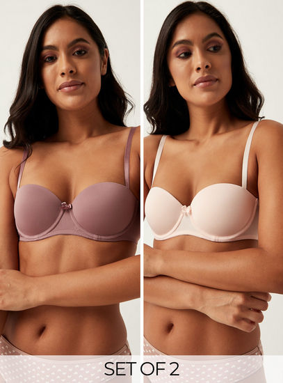 Set of 2 - Solid Padded Balconette Bra with Adjustable Straps