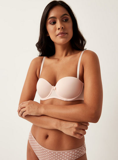 Set of 2 - Solid Padded Balconette Bra with Adjustable Straps
