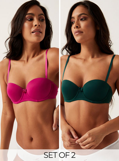 Set of 2 - Solid Balconette Bra with Adjustable Straps