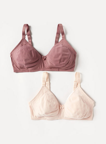 Set of 2 - Solid Non-Padded Non-Wired Bra with Hook and Eye Closure