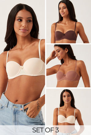Set of 3 - Solid Padded Balconette Bra with Adjustable Straps