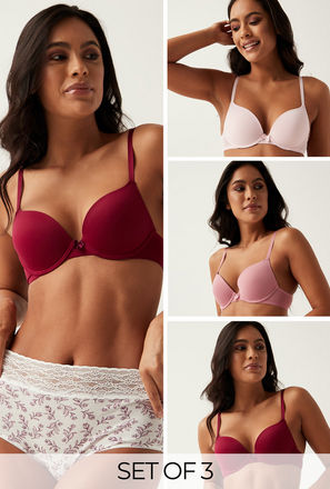 Set of 3 - Solid Padded Plunge Bra with Adjustable Straps