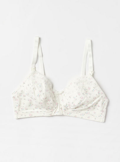 Floral Print Non-Padded Nursing Bra with Lace Detail