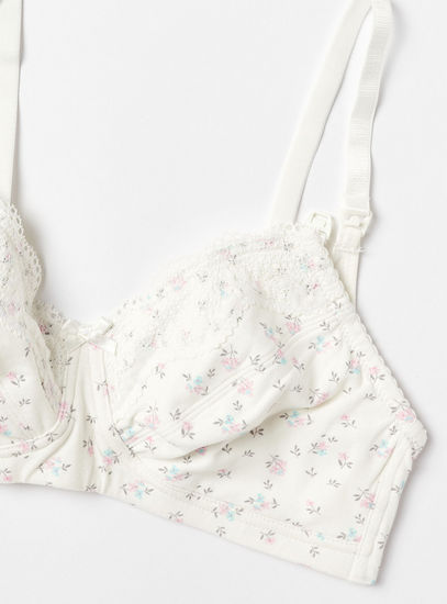 Floral Print Non-Padded Nursing Bra with Lace Detail