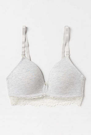 Solid Padded Nursing Bra with Lace Detail and Adjustable Straps