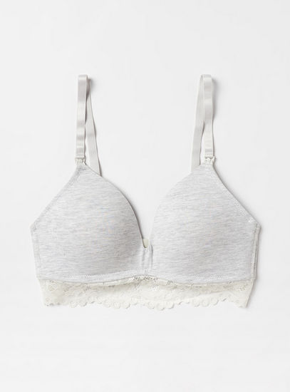 Solid Padded Nursing Bra with Lace Detail and Adjustable Straps