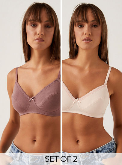 Set of 2 - Solid Non-Padded Non-Wired A-frame Bra with Adjustable Straps