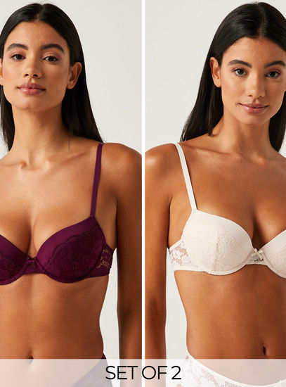 Pack of 2 - Lace Detail Non-Padded Underwired Demi Bra 