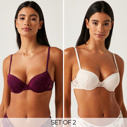 Pack of 2 - Lace Detail Non-Padded Underwired Demi Bra 