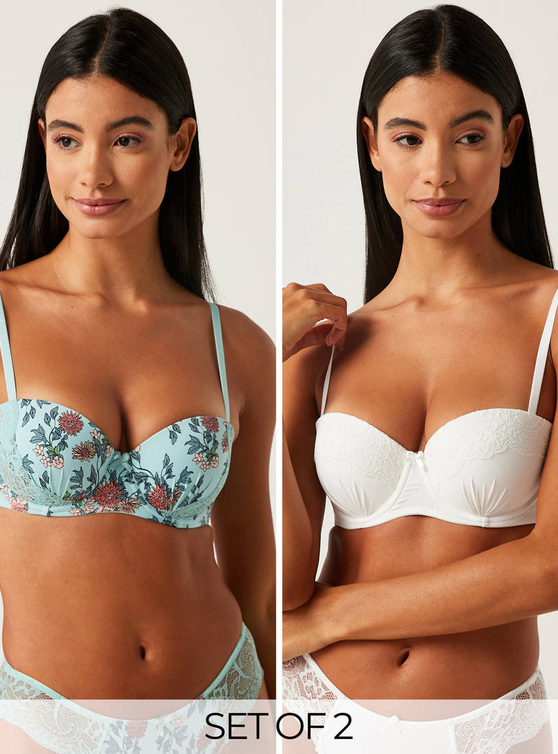 Set of 2 - Assorted Push-Up Balconette Bra with Adjustable Straps-Bras-image-0