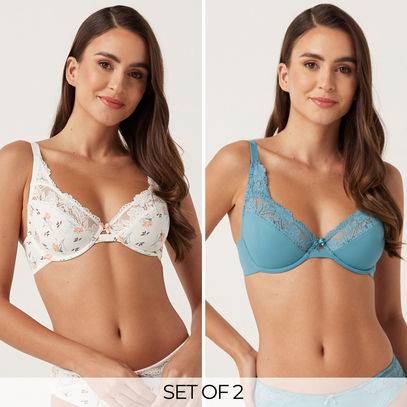 Set of 2 - Assorted Non-Padded Underwired Bra with Hook and Eye Closure