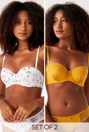 Set of 2 - Assorted Balconette Bra with Lace Detail