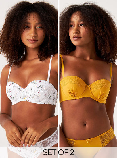 Set of 2 - Assorted Balconette Bra with Lace Detail