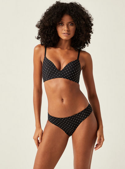 Polka Dots Print Non-Wired Padded Bra with Adjustable Straps