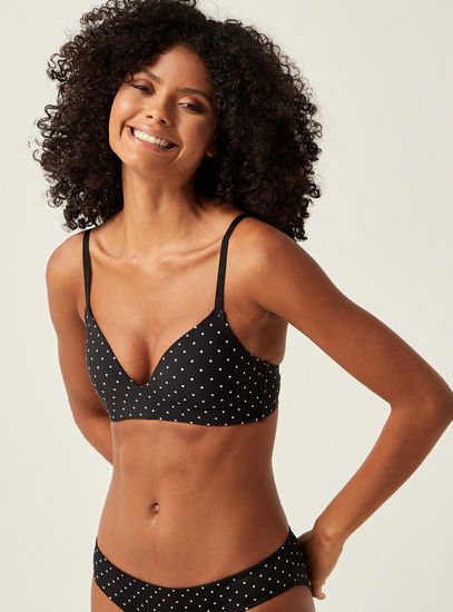 Polka Dots Print Non-Wired Padded Bra with Adjustable Straps