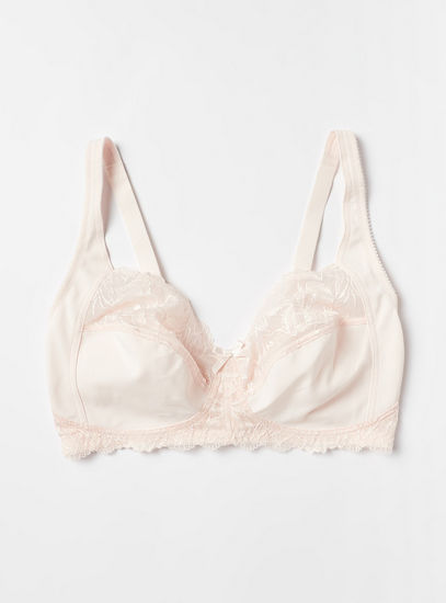 Solid Non-Padded Underwired Bra with Lace Detail