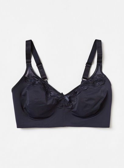 Solid Bra with Lace Detail and Hook and Loop Closure
