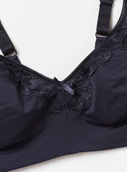 Solid Bra with Lace Detail and Hook and Loop Closure