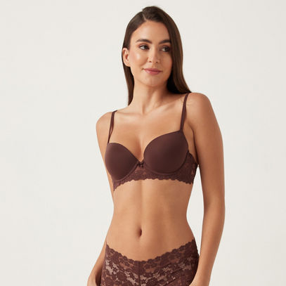 Lace Detail Demi Bra with Hook and Eye Closure