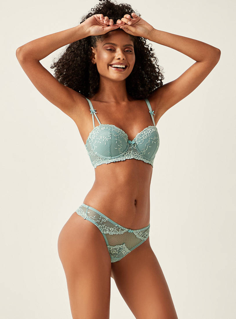 Lace Textured Balconette Bra with Adjustable Straps-Bras-image-0