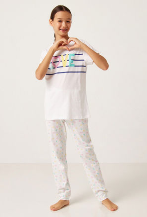 Love Abstract Print Short Sleeves T-shirt and Elasticated Pyjama Set